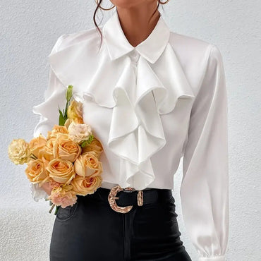 Women's Ruffled Collared Blouse, Long Sleeve Dressy Casual Shirt, Fall Business Casual Work Tops