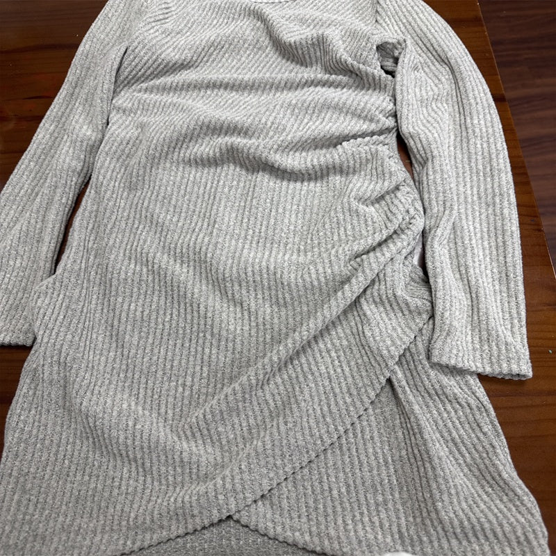 Women's Elegant Asymmetric Hem Bodycon Mini Dress, Long Sleeve Round Neck Slim Fit Dress For Office And Party