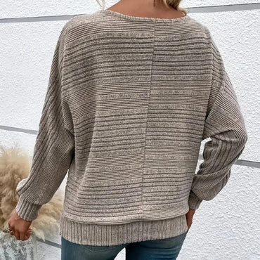 Women's Elegant Batwing Sleeve Half-Zip Top, Ribbed Texture Pullover For Casual To Formal Autumn Winter Wear