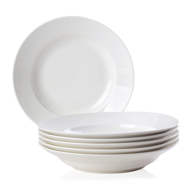 9.5 Inch Pure White Soup Plate, Dinner Plate 6 Pieces