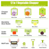 1Set 12 In 1 Vegetable Chopper With Container Kitchen Food Slicer Dicer Grater Peeler Egg Separator Hand Protector For Onion Salad Potato