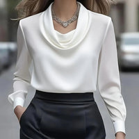 Elegant Satin Blouse - Women's Versatile Long Sleeve Shirt For All Seasons, Chic Solid Color Top