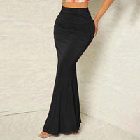 Women's Solid Color Bodycon Mermaid Hem Dress, Ruched Tailored Pencil Dress With Elegant Draping