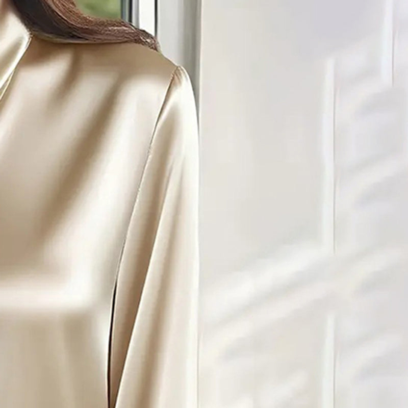 Women's Ribbon Detail Blouse, Lightweight Business Casual Shirt, Elegant Long Sleeve Office Work Top