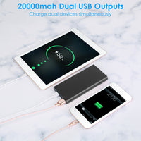 1Pc 20000mAh Power Bank Portable External Battery Pack Phone Charger With Dual USB Output Type C Micro USB Input