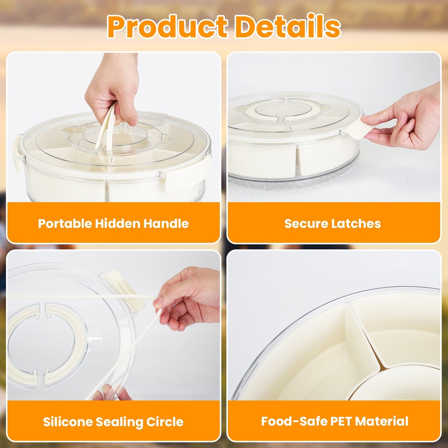 2Pcs Divided Serving Tray With Lid And Handle 360 Degree Rotatable Snack Box Container With 6 Dividers Clear Portable Snack Platters For Fruit Candy Nut Snack Perfect For Party Picnic S