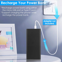 1Pc 20000mAh Power Bank Portable External Battery Pack Phone Charger With Dual USB Output Type C Micro USB Input