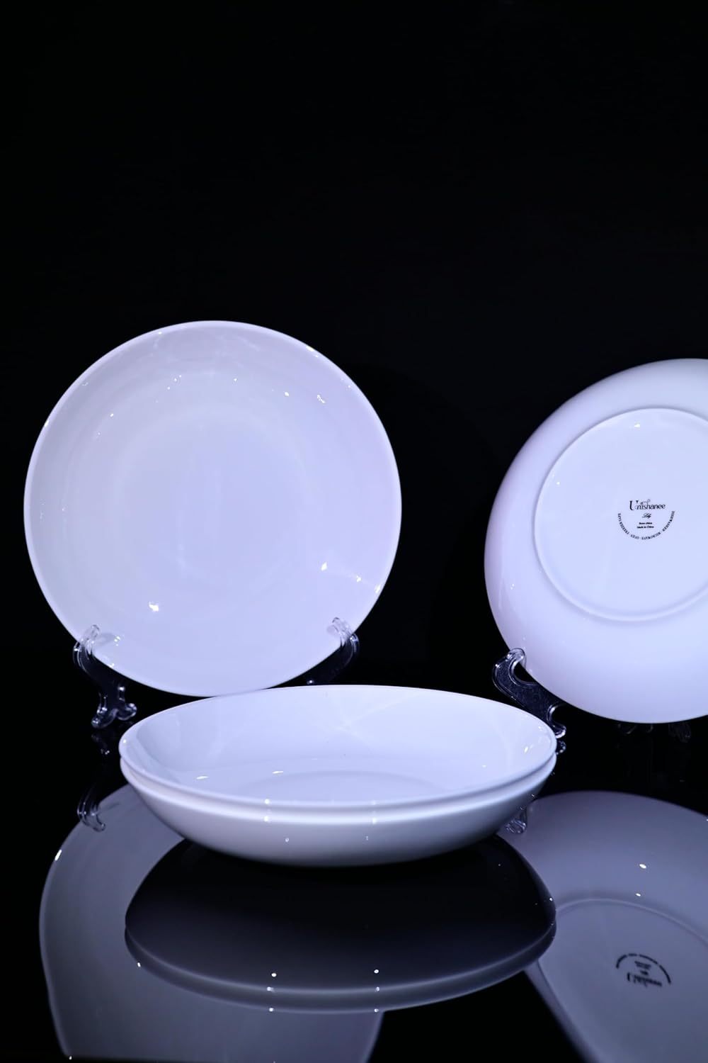 Lily Bone China Dinnerware Set, 4 Pieces, 8-inch Pasta White, Salad, Fruit Plate