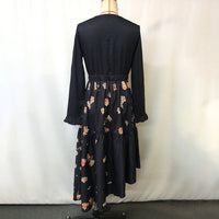Women's Floral Print V-Neck Maxi Dress, Flowy A-Line Long Sleeve Gown For Vacation And Daily Wear
