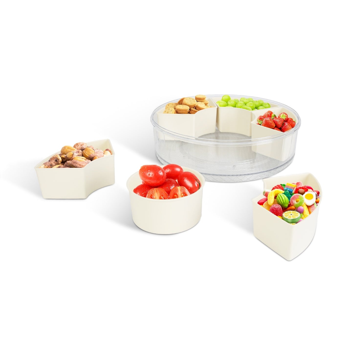 2Pcs Divided Serving Tray With Lid And Handle 360 Degree Rotatable Snack Box Container With 6 Dividers Clear Portable Snack Platters For Fruit Candy Nut Snack Perfect For Party Picnic S