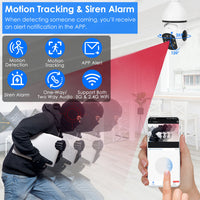 1Pc E27 WiFi Bulb Camera 1080P FHD WiFi IP Pan Tilt Security Surveillance Camera With Two-Way Audio Full Color Night Vision Flood Light Motion Tracking Siren Function APP Control