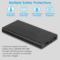 1Pc 20000mAh Power Bank Portable External Battery Pack Phone Charger With Dual USB Output Type C Micro USB Input