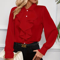 Women's Ruffled Collared Blouse, Long Sleeve Dressy Casual Shirt, Fall Business Casual Work Tops