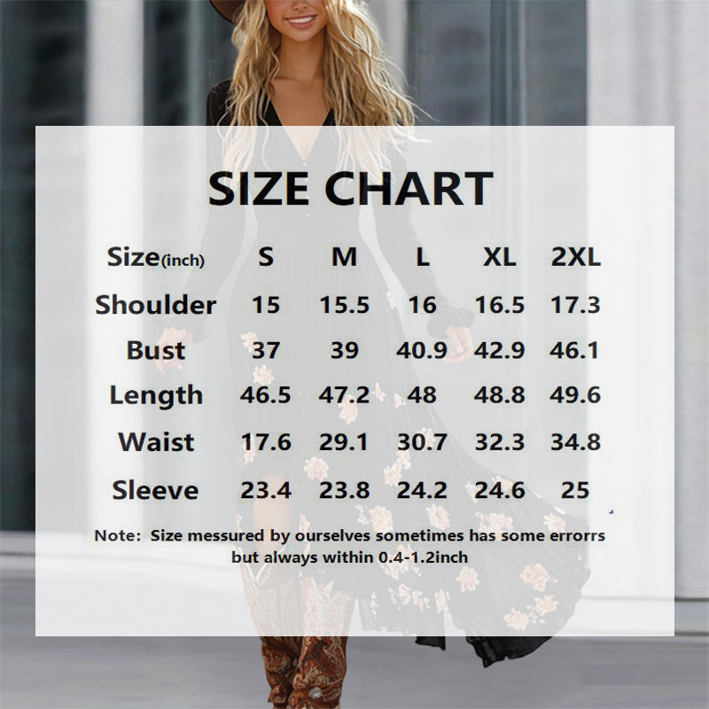 Women's Floral Print V-Neck Maxi Dress, Flowy A-Line Long Sleeve Gown For Vacation And Daily Wear