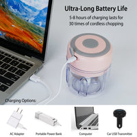 Mini Electric Garlic Chopper 8.45OZ Cordless Garlic Mincer Food Chopper Rechargeable Food Blender Chili Nut Onion Pepper Meat Ginger Food