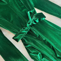 Women's Velvet Maxi Dress, Fall Long Sleeve Lapel V-Neck Casual Dress With Belt