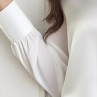 Women's Ribbon Detail Blouse, Lightweight Business Casual Shirt, Elegant Long Sleeve Office Work Top