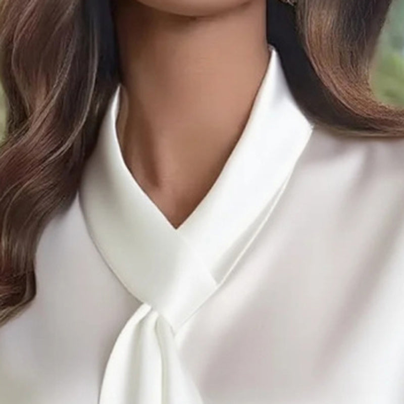 Women's Ribbon Detail Blouse, Lightweight Business Casual Shirt, Elegant Long Sleeve Office Work Top