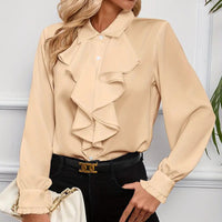 Women's Ruffled Collared Blouse, Long Sleeve Dressy Casual Shirt, Fall Business Casual Work Tops