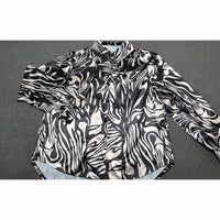 Women's Abstract Print Button Down Shirt, V-Neck Collared Blouse, Dressy Casual Long Sleeve Tops