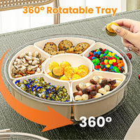 2Pcs Divided Serving Tray With Lid And Handle 360 Degree Rotatable Snack Box Container With 6 Dividers Clear Portable Snack Platters For Fruit Candy Nut Snack Perfect For Party Picnic S