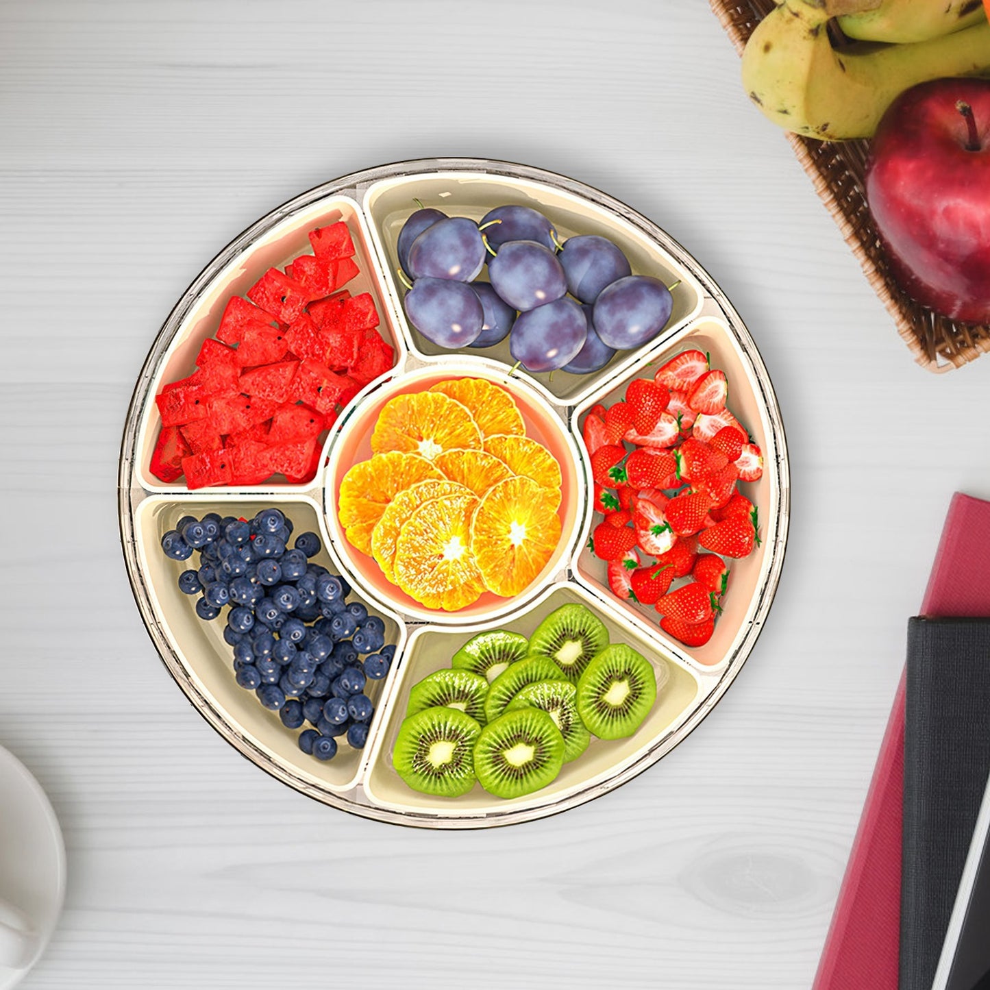 2Pcs Divided Serving Tray With Lid And Handle 360 Degree Rotatable Snack Box Container With 6 Dividers Clear Portable Snack Platters For Fruit Candy Nut Snack Perfect For Party Picnic S