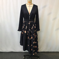 Women's Floral Print V-Neck Maxi Dress, Flowy A-Line Long Sleeve Gown For Vacation And Daily Wear