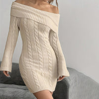 Women's Off Shoulder Bodycon Dress, Long Sleeve Mini Club Dress, Elegant Party Fitted Short Dresses