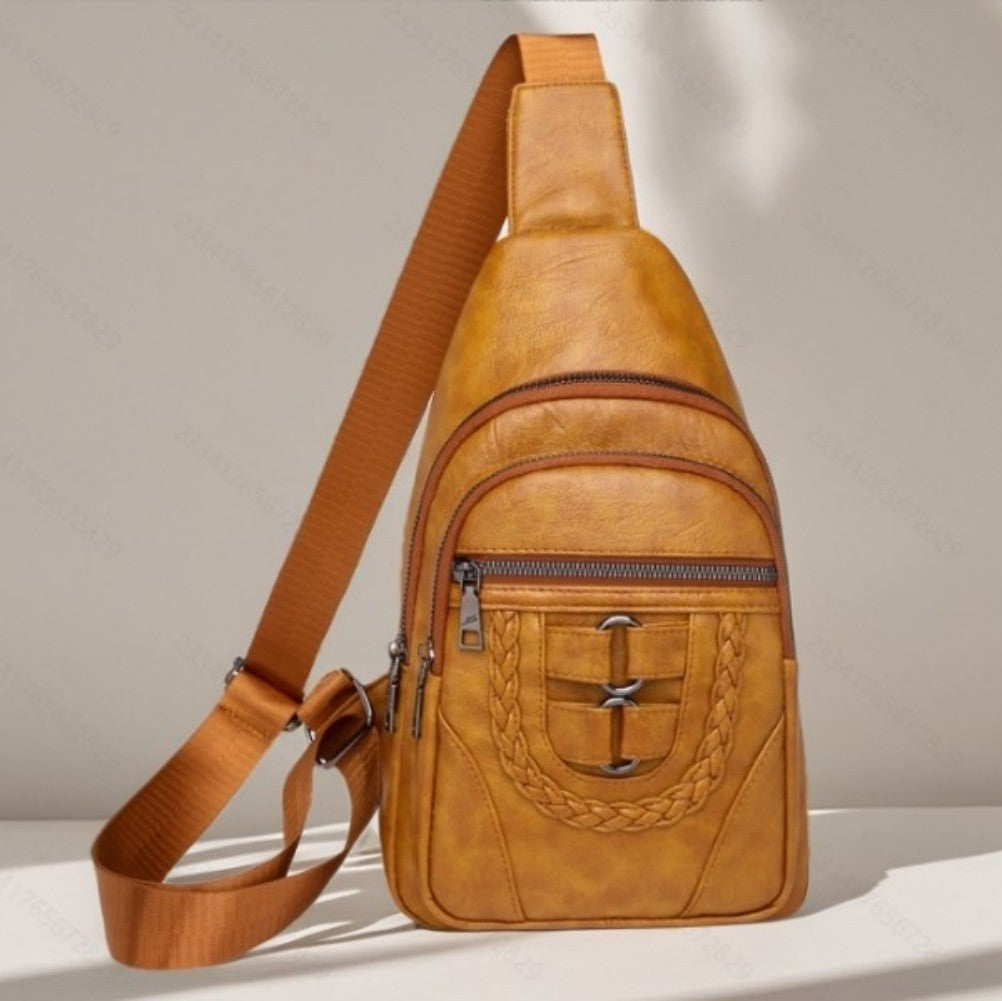 Men's And Women's Retro Leather Crossbody Bag Chest Bag