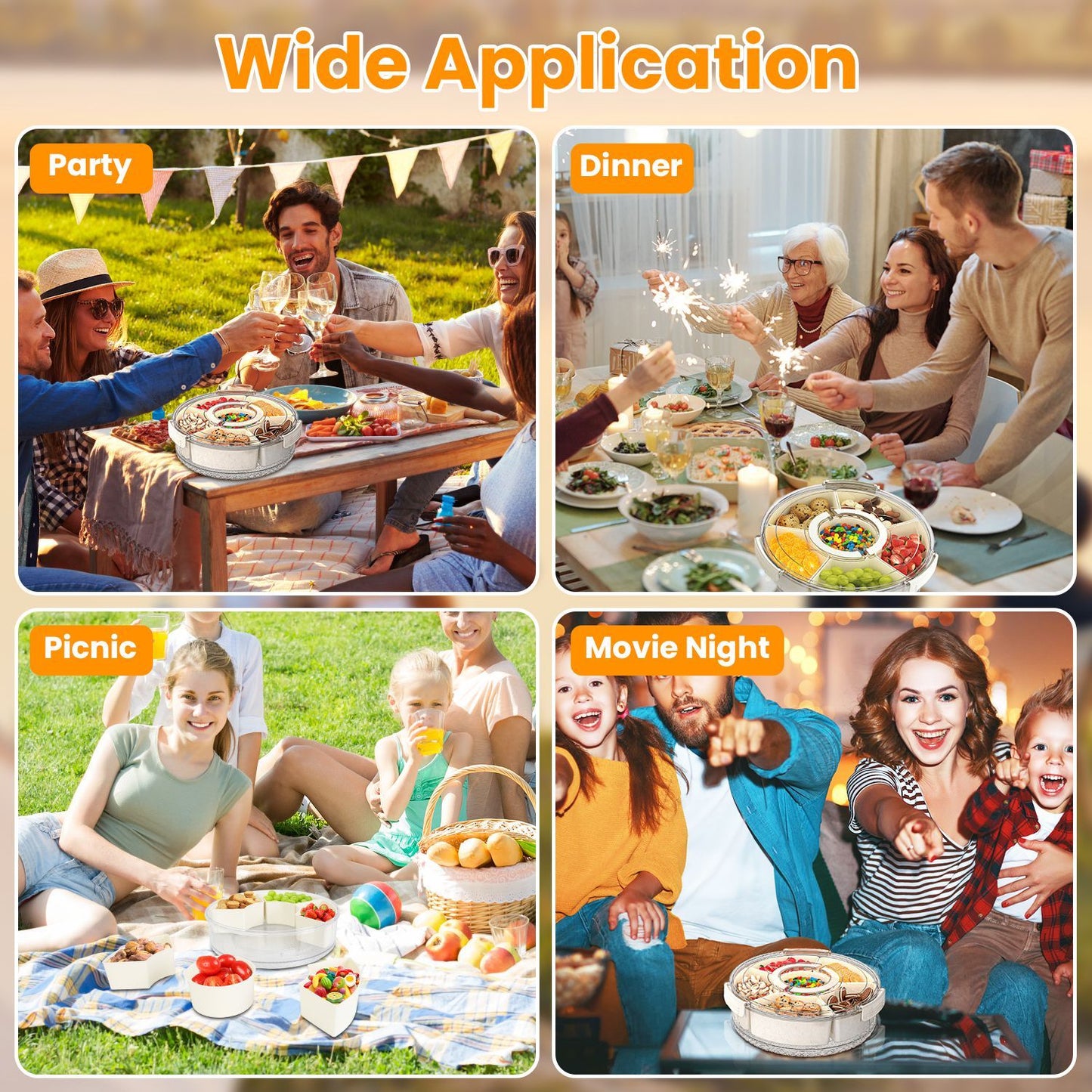 2Pcs Divided Serving Tray With Lid And Handle 360 Degree Rotatable Snack Box Container With 6 Dividers Clear Portable Snack Platters For Fruit Candy Nut Snack Perfect For Party Picnic S