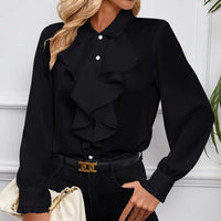 Women's Ruffled Collared Blouse, Long Sleeve Dressy Casual Shirt, Fall Business Casual Work Tops