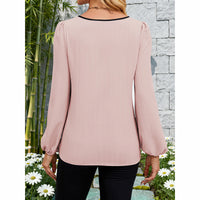 Women's Color Block Blouse, V-Neck Long Sleeve Work Shirt, Dressy Casual Business Tops For Fall