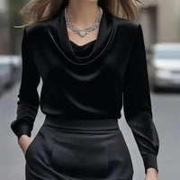 Elegant Satin Blouse - Women's Versatile Long Sleeve Shirt For All Seasons, Chic Solid Color Top