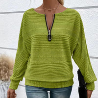 Women's Elegant Batwing Sleeve Half-Zip Top, Ribbed Texture Pullover For Casual To Formal Autumn Winter Wear