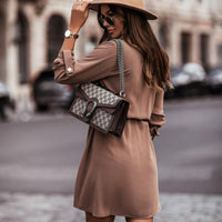 Women's Elegant Lapel Belted Shirt Dress, Long Sleeve Button-Down Tunic With Tie-Waist For Autumn And Winter