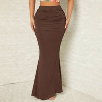 Women's Solid Color Bodycon Mermaid Hem Dress, Ruched Tailored Pencil Dress With Elegant Draping