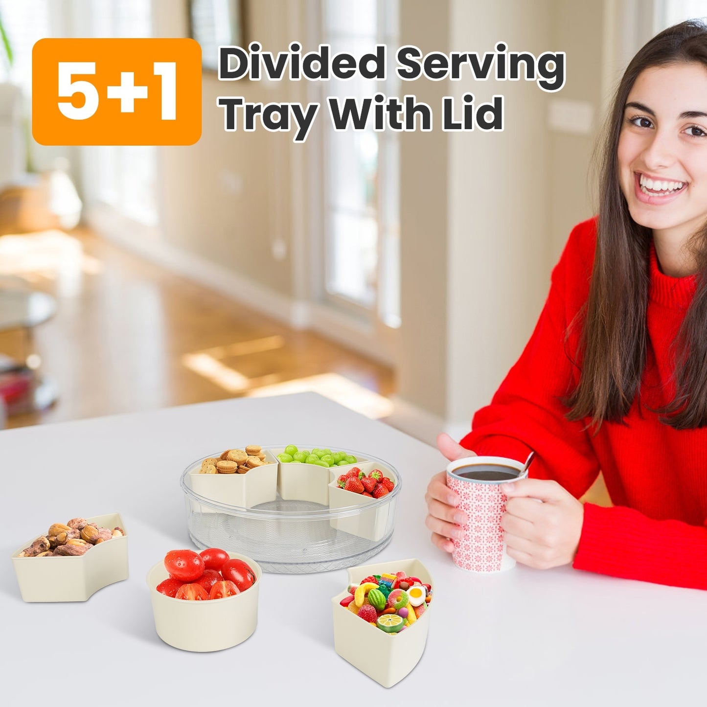 2Pcs Divided Serving Tray With Lid And Handle 360 Degree Rotatable Snack Box Container With 6 Dividers Clear Portable Snack Platters For Fruit Candy Nut Snack Perfect For Party Picnic S